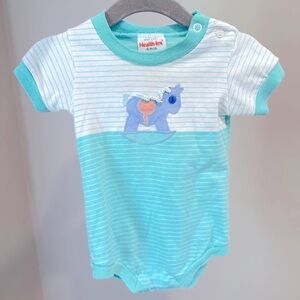 Vintage Healthtex Teal and White Striped Baby Bodysuit